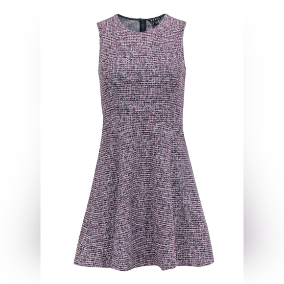 Theory Navy & Red Fit & Flare Sleeveless Tweed Mini DressSize 6 Women's - Picture 3 of 12